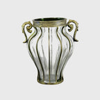 Clear European Glass Flower Vase with Two Metal Handle