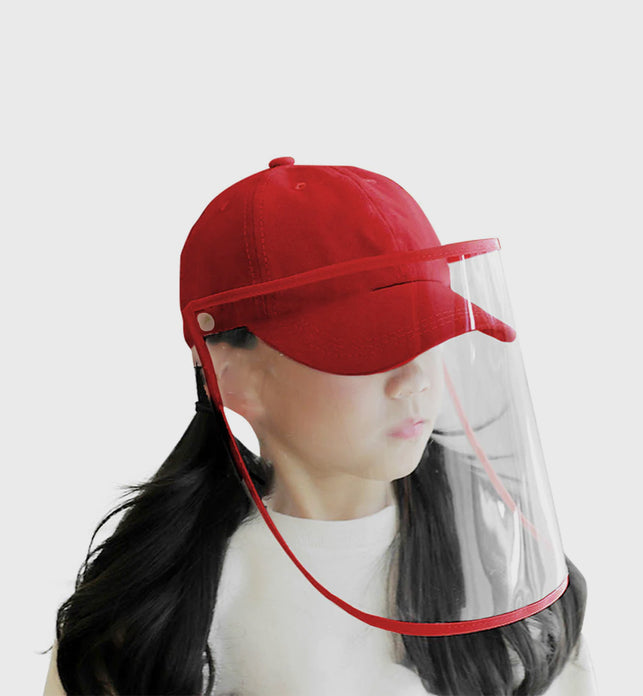 Outdoor Protective Hat Full Face HD Shield Cover Kids Red