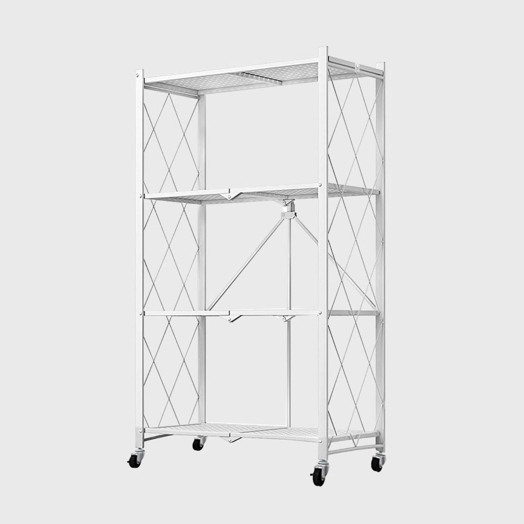4 Tier Foldable Kitchen Shelves with Wheels White
