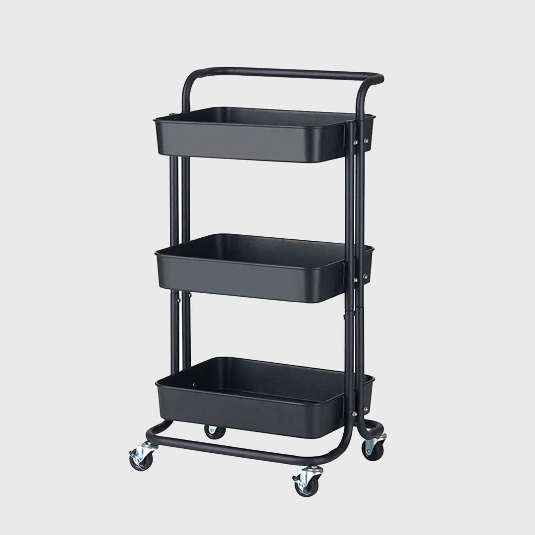 3 Tier Steel Black Movable Kitchen Cart
