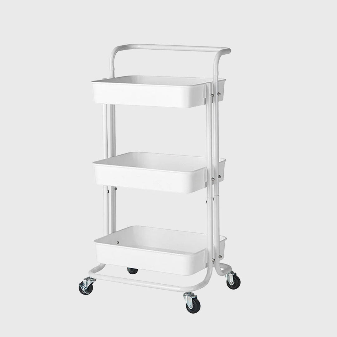 3 Tier Steel White Movable Kitchen Cart