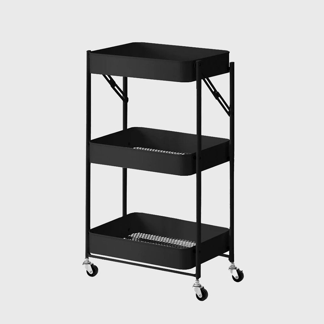 3 Tier Steel Black Foldable Kitchen Cart
