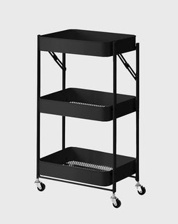 3 Tier Steel Black Foldable Kitchen Cart