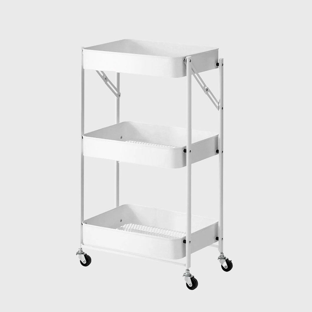 3 Tier Steel White Foldable Kitchen Cart