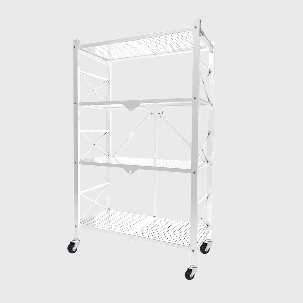 4 Tier White Foldable Display Stand with Wheels