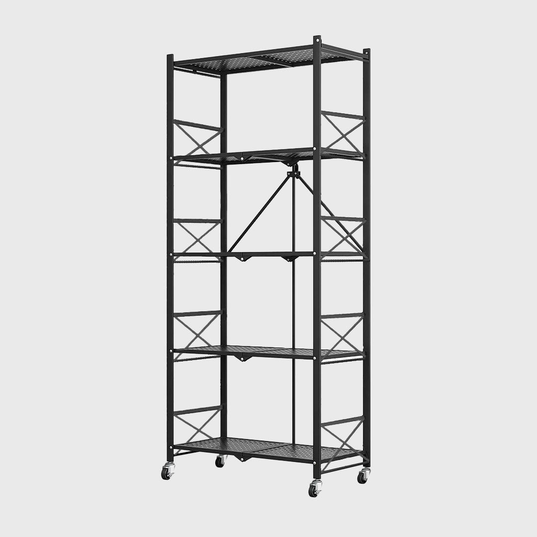 5 Tier Black Foldable Display Stand with Wheels