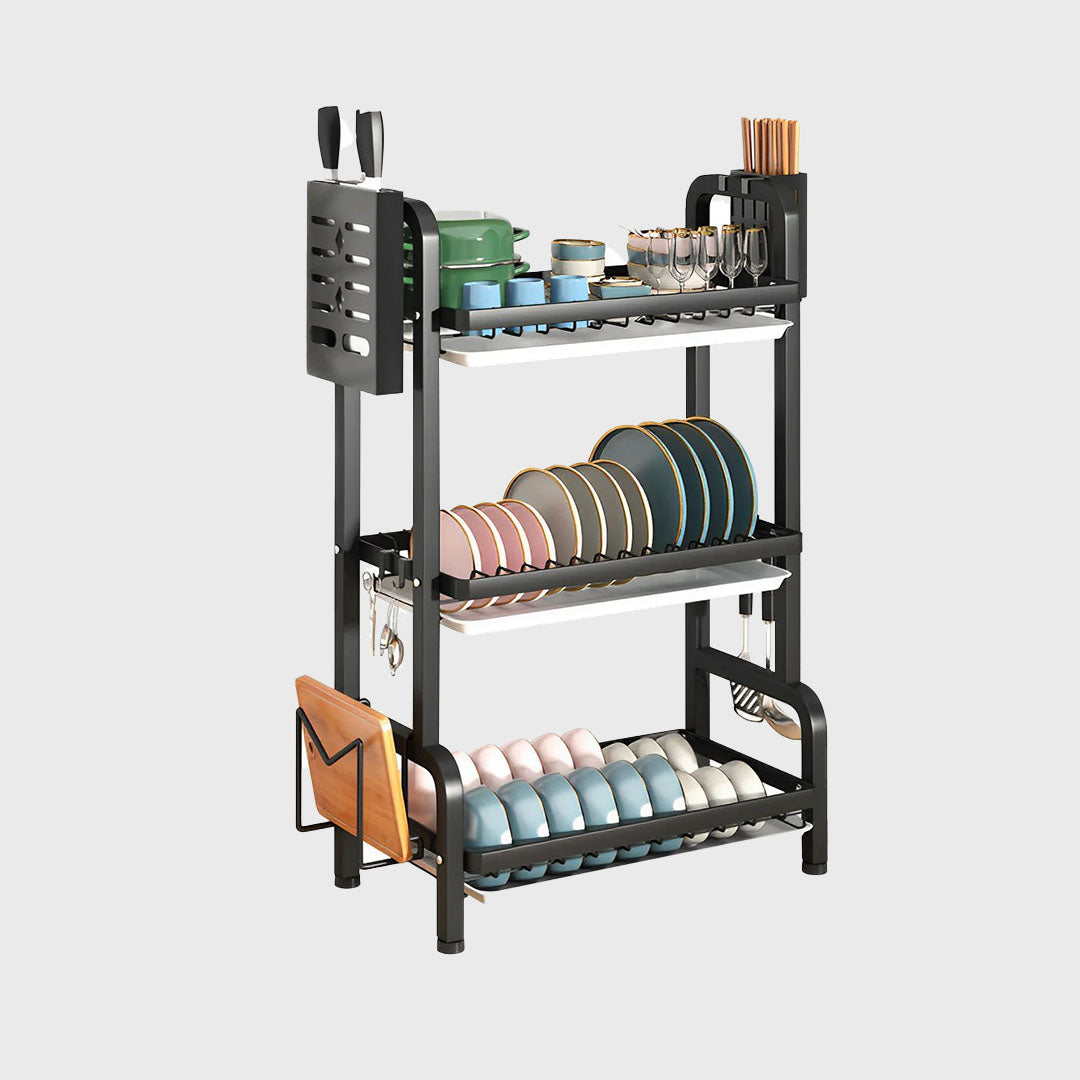 3 Tier Steel Black Kitchen Drying Rack Dish 62cm