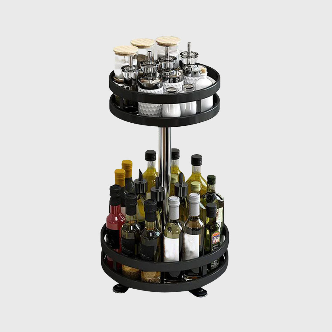 2 Tier Black Round Multi-Function Kitchen Seasoning Organiser Shelf