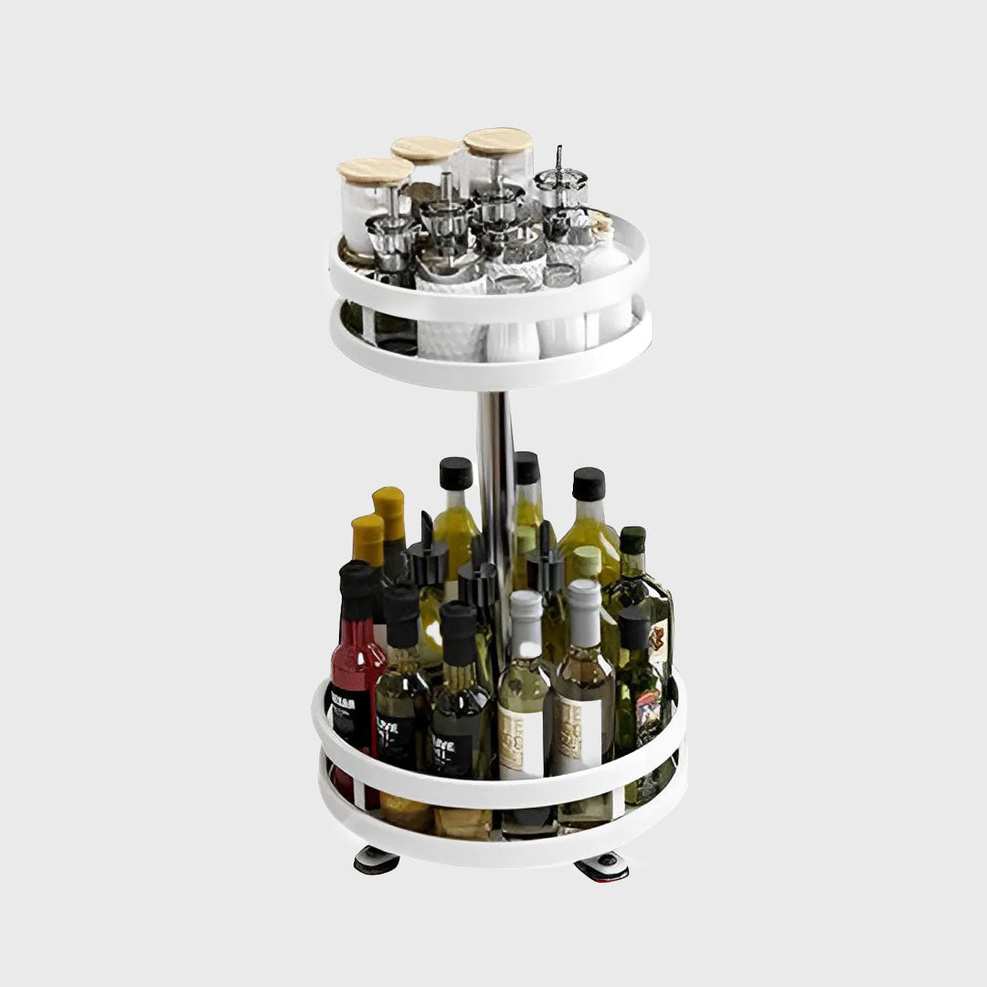2 Tier White Round Multi-Function Kitchen Seasoning Organiser Shelf
