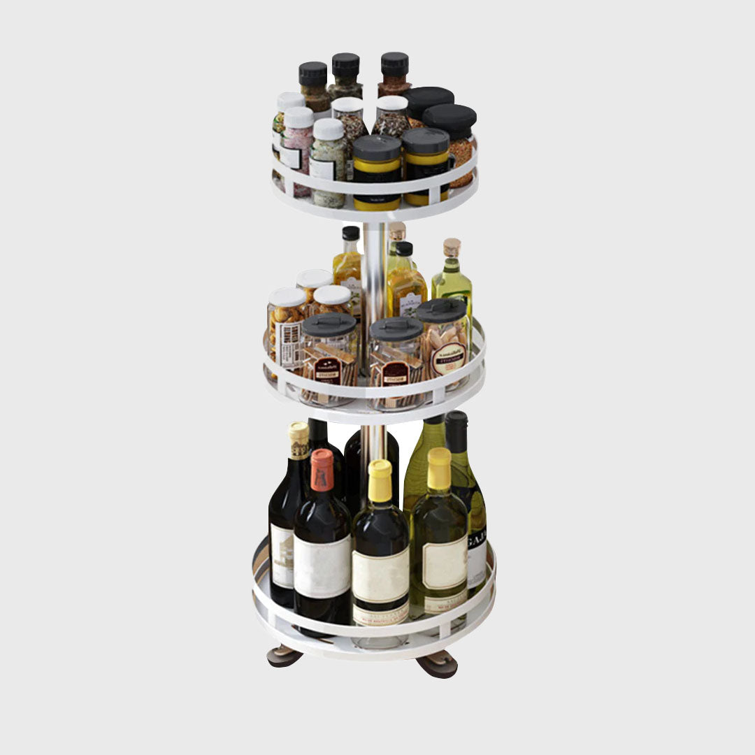 3 Tier White Round Multi-Function Kitchen Seasoning Organiser Shelf