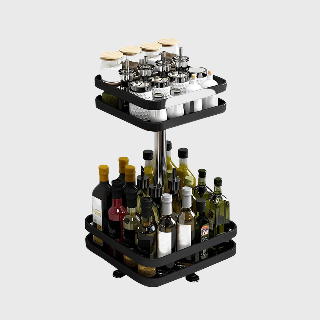 2 Tier Black Square Multi-Function Kitchen Seasoning Organiser Shelf