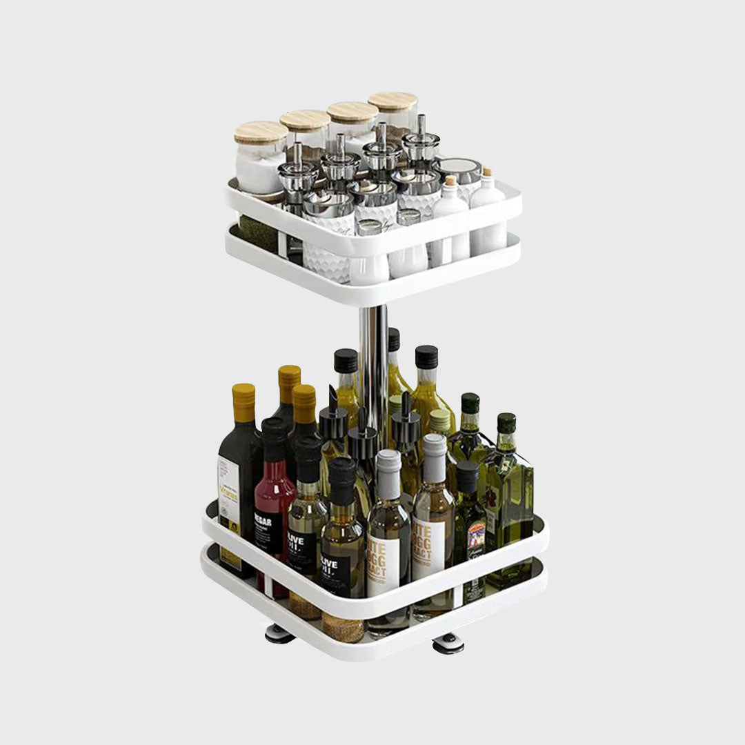 2 Tier White Square Multi-Function Kitchen Seasoning Organiser Shelf
