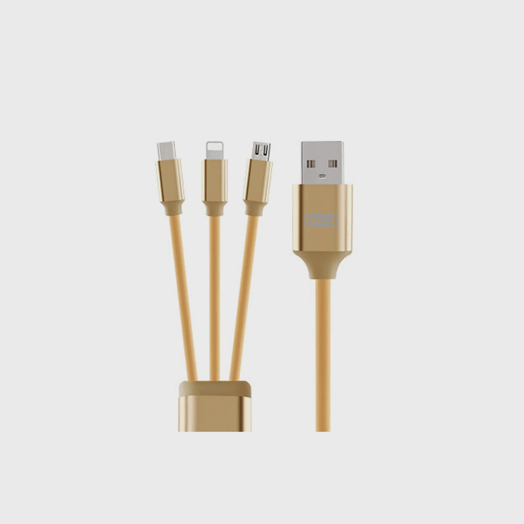 3 in 1 1.2M High Speed Charging Data Cable Gold