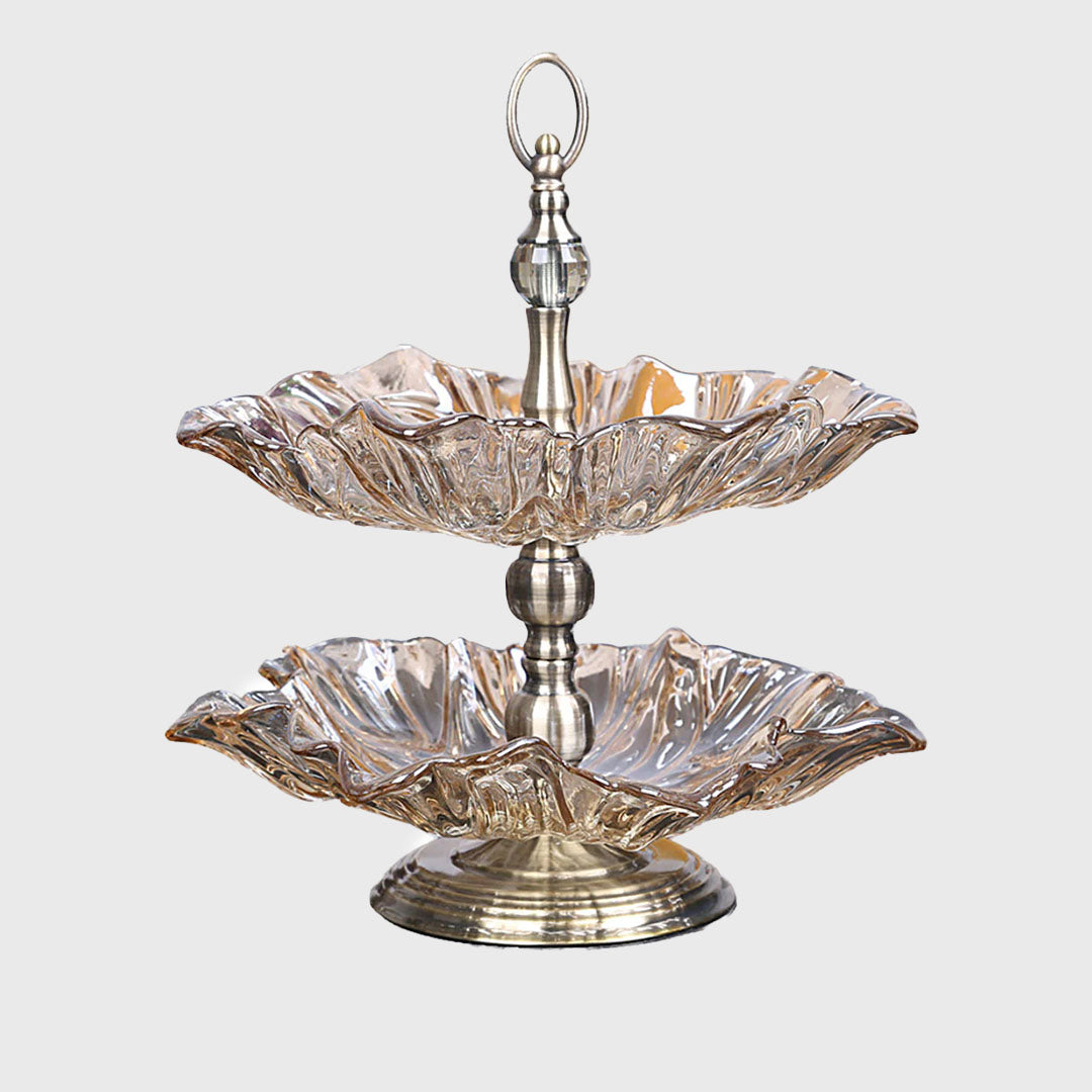 2 Tier Crystal Glass Fruit Bowl