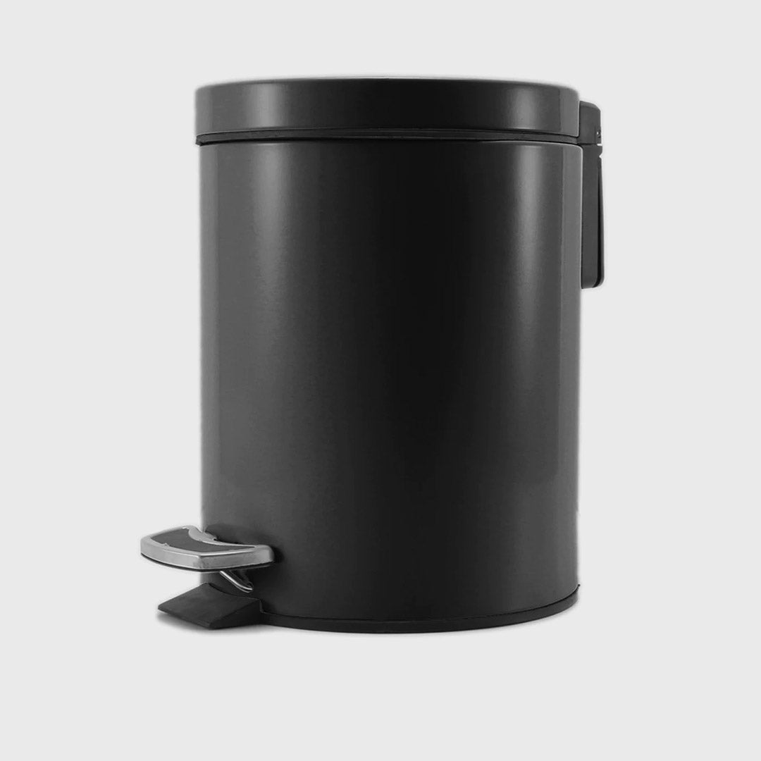 Foot Pedal Stainless Steel Trash Bin Round 12L Black