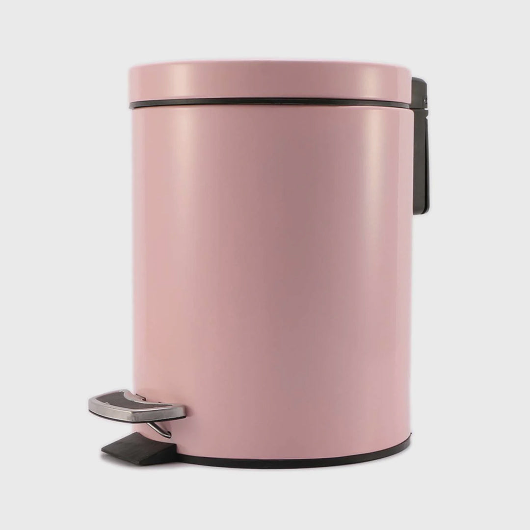 Foot Pedal Stainless Steel Trash Bin Round 7L Pink