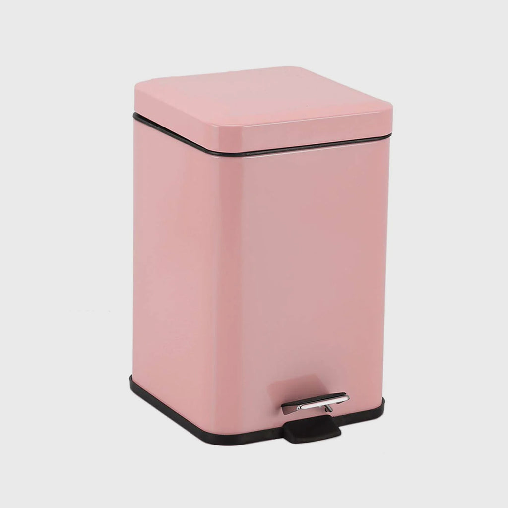 Foot Pedal Stainless Steel Trash Bin Square 12L Pink