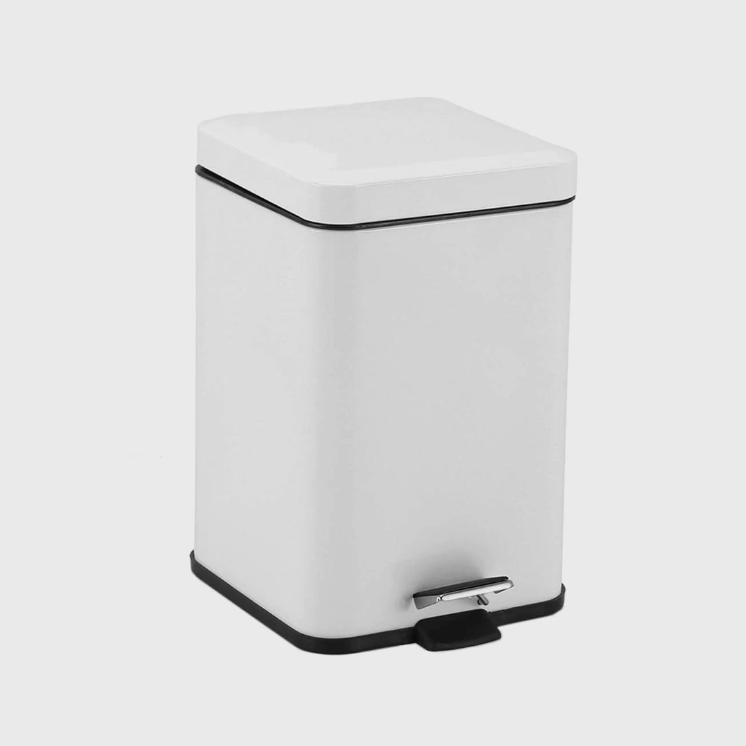 Foot Pedal Stainless Steel Trash Bin Square 6L White