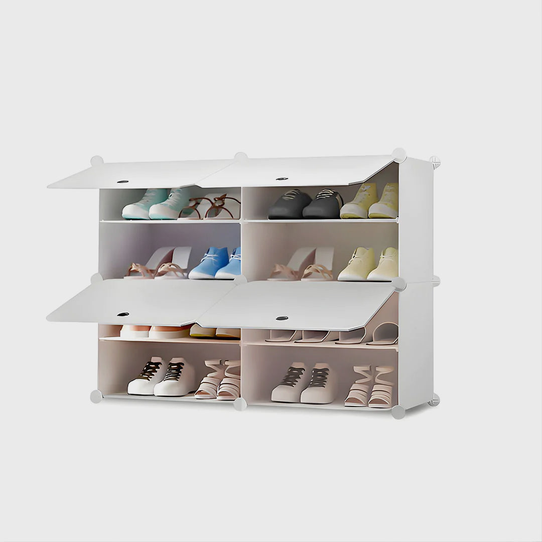 4 Tier 2 Column White Shoe Rack Organizer