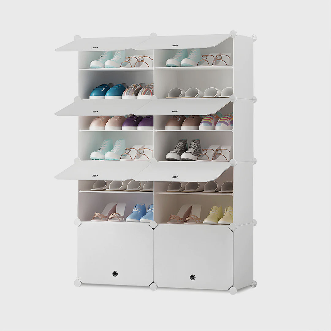 7 Tier 2 Column White Shoe Rack Organizer