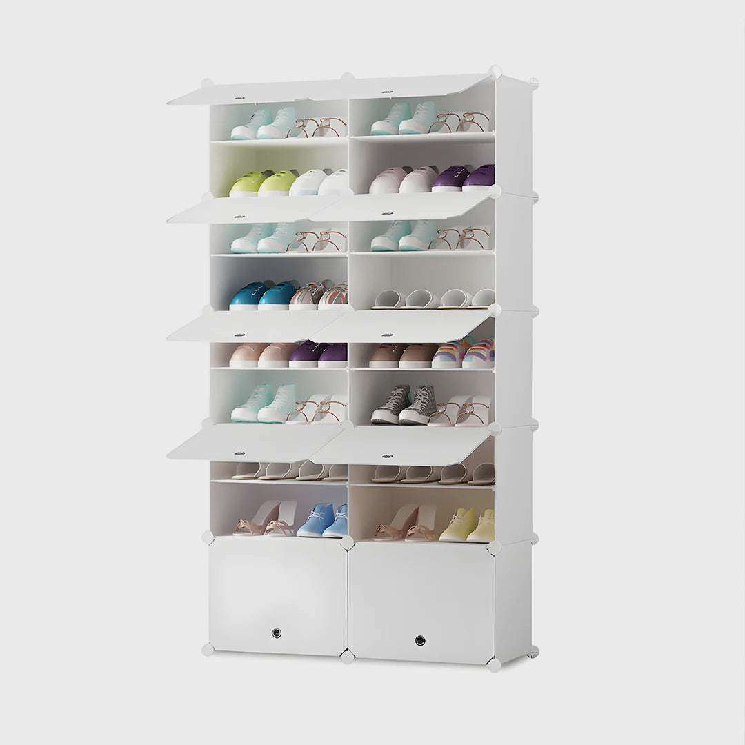 9 Tier 2 Column White Shoe Rack Organizer