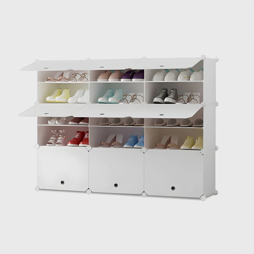 5 Tier 3 Column White Shoe Rack Organizer