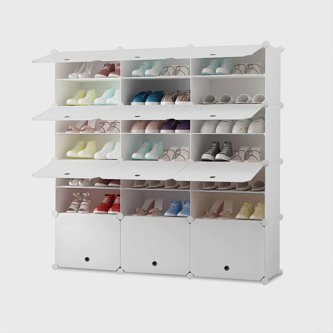 7 Tier 3 Column White Shoe Rack Organizer