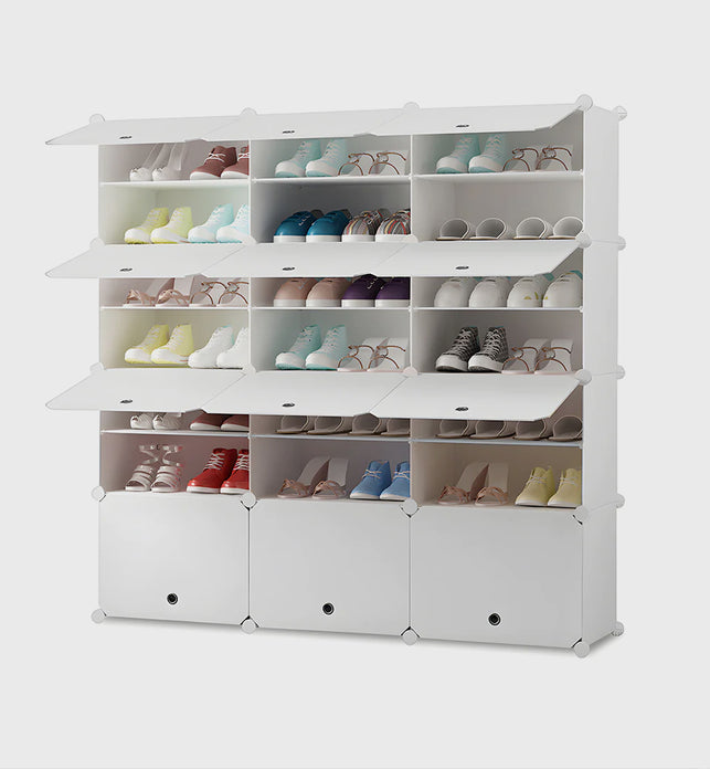 7 Tier 3 Column White Shoe Rack Organizer