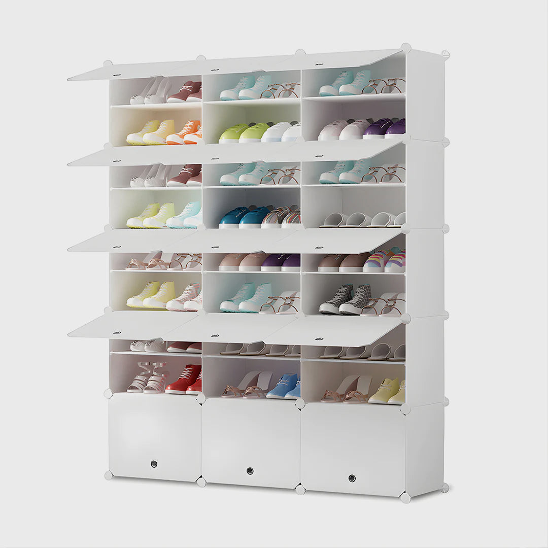 9 Tier 3 Column White Shoe Rack Organizer