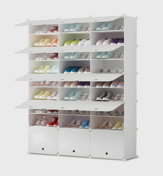 9 Tier 3 Column White Shoe Rack Organizer