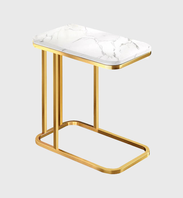 SOGA 30x50cm White Ceramic Sofa Side Square Mini Table w/ Gold Metal Legs