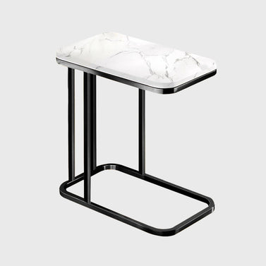 SOGA 30x50x58cm White Ceramic Sofa Side Square Mini Table w/ Black Metal Legs