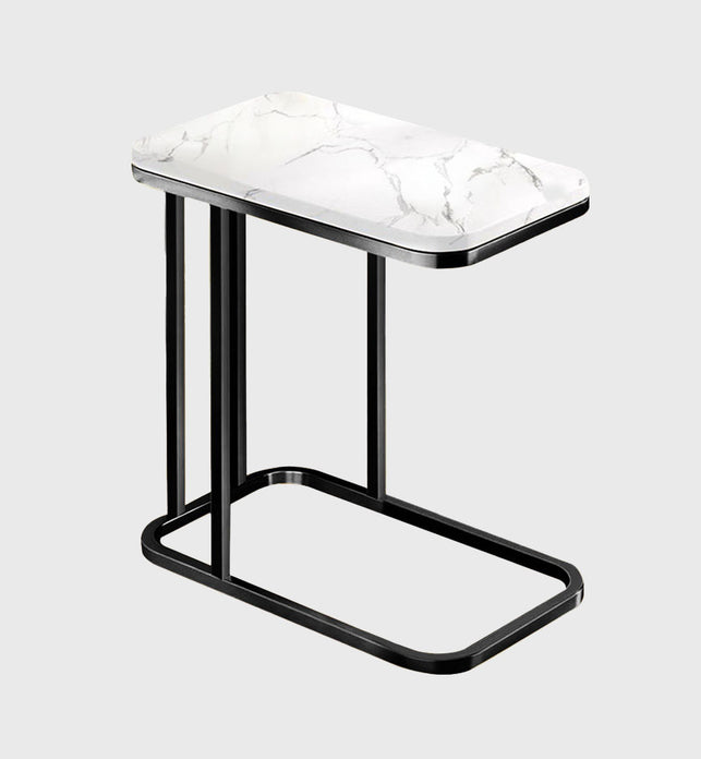 SOGA 30x50x58cm White Ceramic Sofa Side Square Mini Table w/ Black Metal Legs