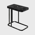 30x50cm Black Stone-Patterned Side Square Mini Table w/ Black Metal Legs