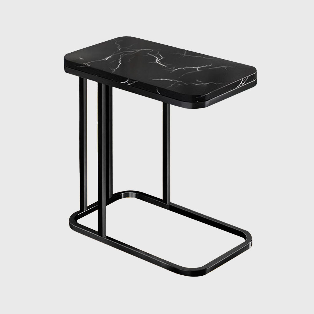 30x50cm Black Stone-Patterned Side Square Mini Table w/ Black Metal Legs
