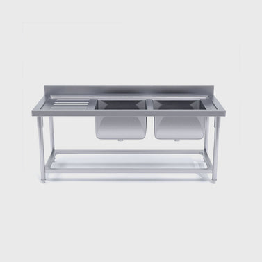 Commercial Stainless Steel Right Dual Sink Bench 160*70*85