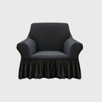 Dark Grey Colored 1- Seater Sofa Cover with Ruffled Skirt