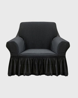 Dark Grey Colored 1- Seater Sofa Cover with Ruffled Skirt