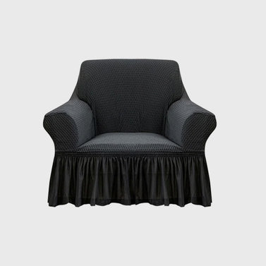 Dark Grey Colored 1- Seater Sofa Cover with Ruffled Skirt