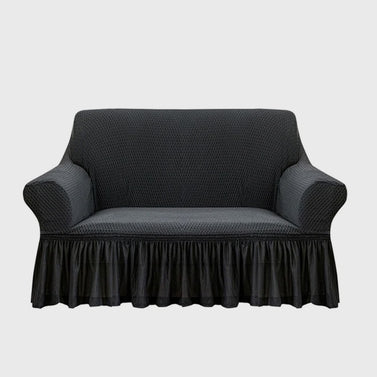 Dark Grey Colored 2- Seater Sofa Cover with Ruffled Skirt