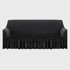Dark Grey Colored 3- Seater Sofa Cover with Ruffled Skirt