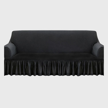 Dark Grey Colored 3- Seater Sofa Cover with Ruffled Skirt