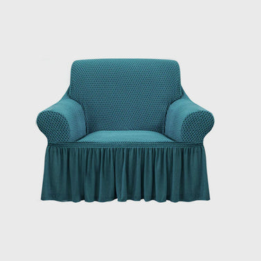 Blue Colored 1- Seater Sofa Cover with Ruffled Skirt