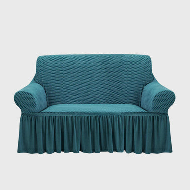 Blue Colored 2- Seater Sofa Cover with Ruffled Skirt