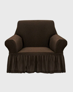 Coffee Colored 1- Seater Sofa Cover with Ruffled Skirt