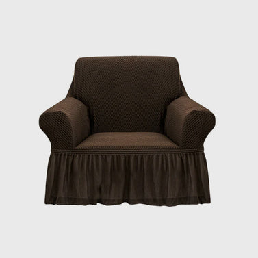 Coffee Colored 1- Seater Sofa Cover with Ruffled Skirt