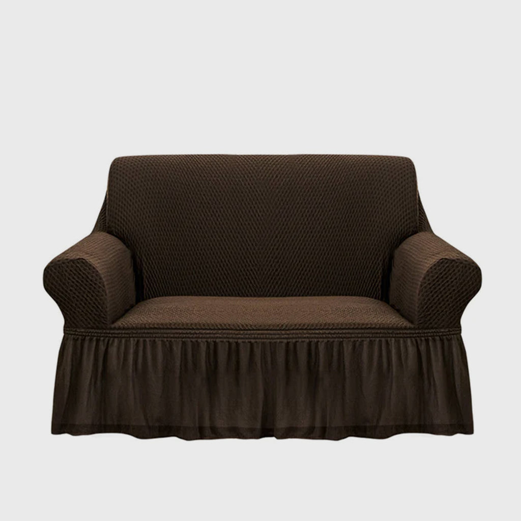 Coffee Colored 2- Seater Sofa Cover with Ruffled Skirt