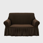 Coffee Colored 2- Seater Sofa Cover with Ruffled Skirt