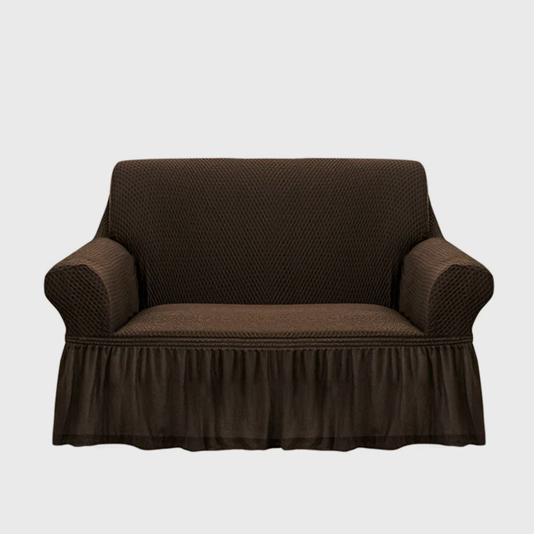 Coffee Colored 2- Seater Sofa Cover with Ruffled Skirt