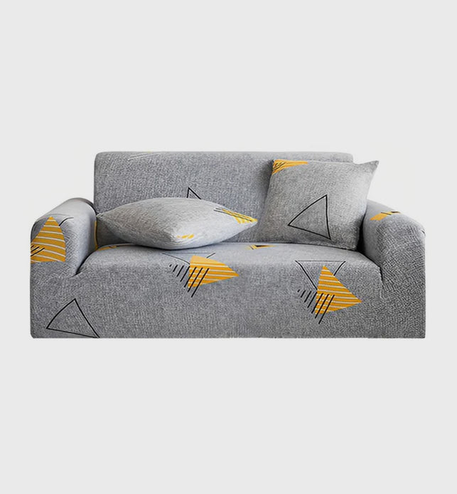 High Stretch 2-Seater Geometric Print Sofa Slipcover